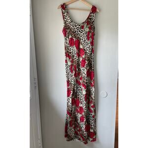 Jessica Howard Vintage 90s Bias Cut Leopard Rose Maxi Dress